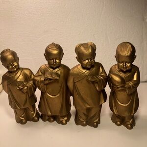 Four Chinese Monks Carved Wood Mini Statues